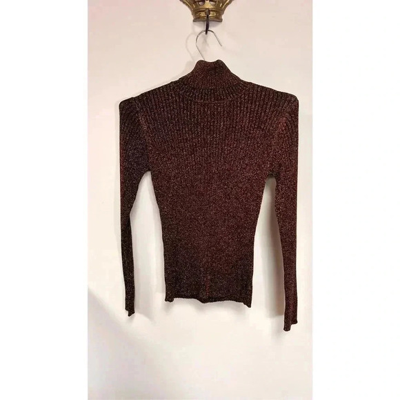 Joseph A Womens Brown Gold Vintage Ribbed Knit Mock Neck Pullover Sweater Medium - Picture 4 of 12